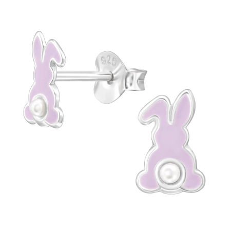 8 mm Rabbit with Pearl Ear studs with enamel colors Jewellery | All4silver