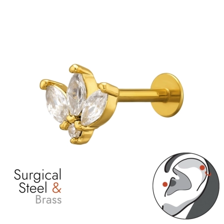 Piercing Do Horného Ucha S Trojlupeňovým Kvetom, Helixom A Zlatou Farbou, 1,2 X 8 mm (16 G) Nature Jewellery Jewellery | All4sil