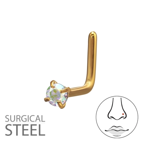 0,8X7X4,5Mm (20G) - 2mm Okrúhly 4-Kolíkový Návlek Na Nos V Tvare L, Zlatej Farby TST Zaskrutkujte zadné štuple do uší Jewellery 