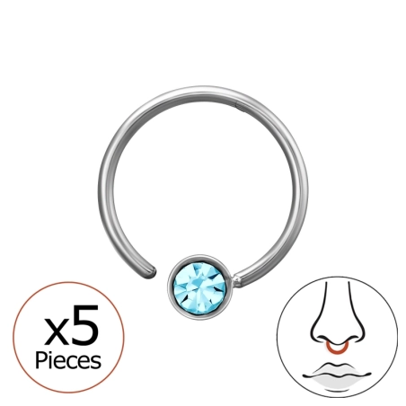 0.8X8Mm (20G) Seamless Nose Ring With 3mm Crystal (X5) Steel Jewellery | All4silver
