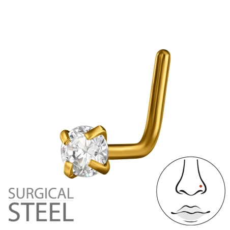 0,8X7X4,5Mm (20G) - 2,5Mm Okrúhly 4-Kolíkový Návlek Na Nos V Tvare L, Zlatej Farby TST Zaskrutkujte zadné štuple do uší Jeweller