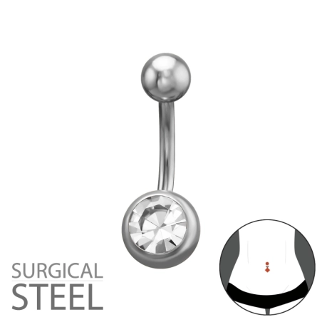 1.6X10Mm (14G) - 5mm Plain Round Top 8mm Round Crystal Bottom Belly Bananas Jewellery | All4silver