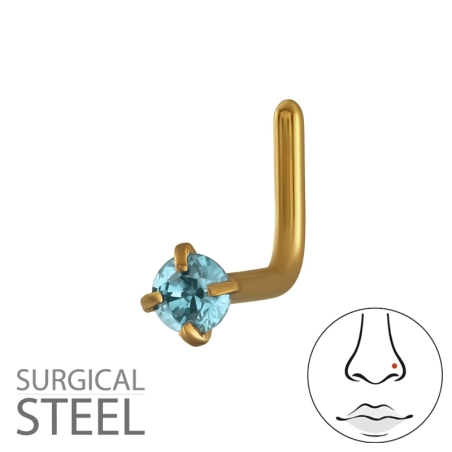 0,8X7X4,5Mm (20G) - 2mm Okrúhly Náušník Do Nosa So 4 Hrotmi V Tvare L - Zlatá Farba TST Zaskrutkujte zadné štuple do uší Jewelle