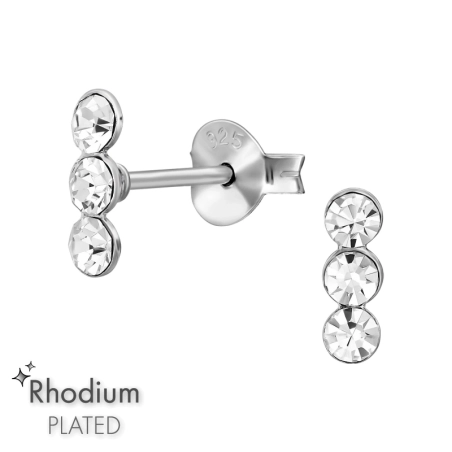 Three crystals below each other - 925 Sterling Silver Ear Studs With Crystal Stones