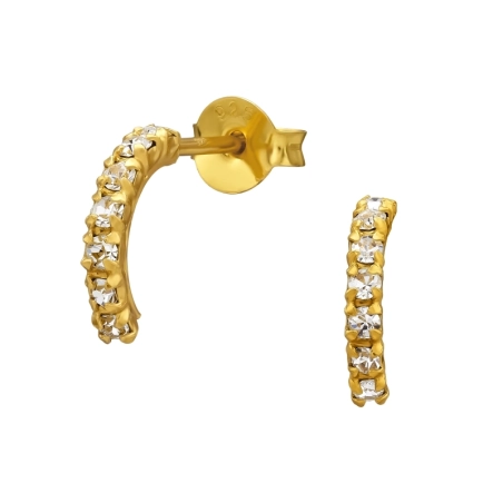 Golden Half Hoop - 925 Sterling Silver Ear Studs With Crystal Stones