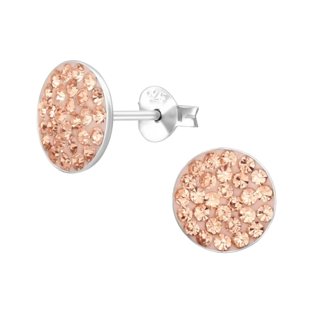 Round with crystal - 925 Sterling Silver Ear Studs With Crystal Stones
