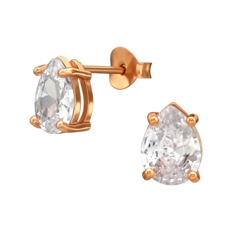  6x8 mm Teardrop with Zirconia - 925 Sterling Silver Ear Studs With Zirconia Stones