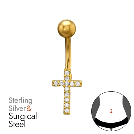 Cross Gold Plated 1.6X10Mm (14G) 5mm Plain Ball Religion Jewellery Jewellery | All4silver