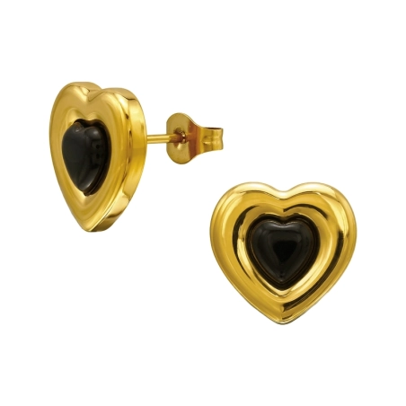 3D Heart Steel Ear Studs Jewellery | All4silver
