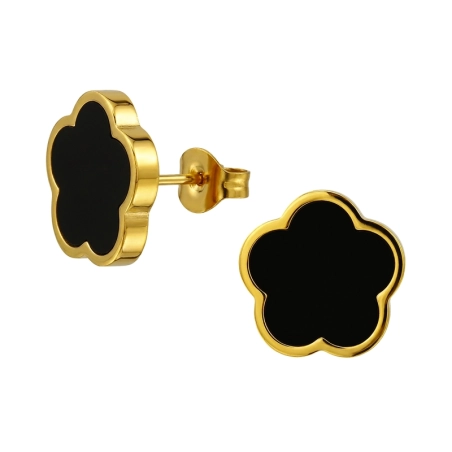 Black Colored Flower Steel Ear Studs Jewellery | All4silver