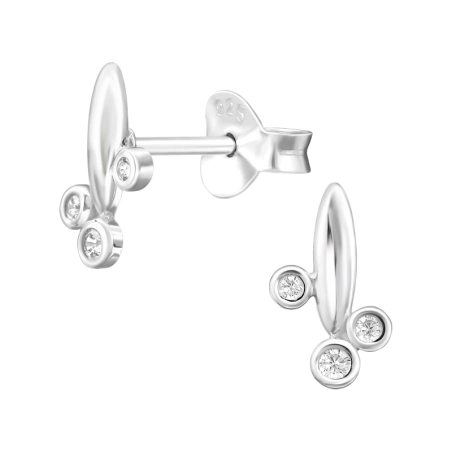 Bar And Round Ear Studs with Zirconia stones Jewellery | All4silver