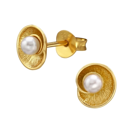 Shell Gold Plated Ear Studs with Pearls Jewellery | All4silver