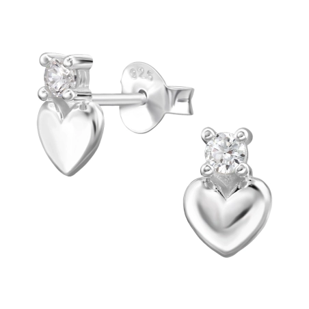 Heart with Zirconia - 925 Sterling Silver Ear Studs With Zirconia Stones