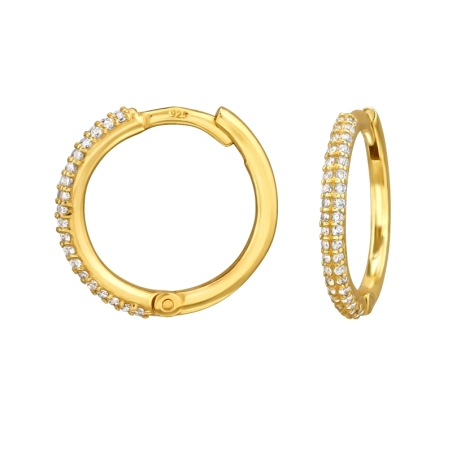 14 mm Golden Huggie with Zirconia - 925 Sterling Silver Huggies