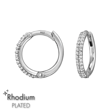 12 mm Rhodium Huggies with Zirconia - 925 Sterling Silver Huggies