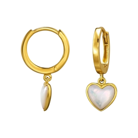 Golden Huggies with Heart - 925 Sterling Silver Huggies