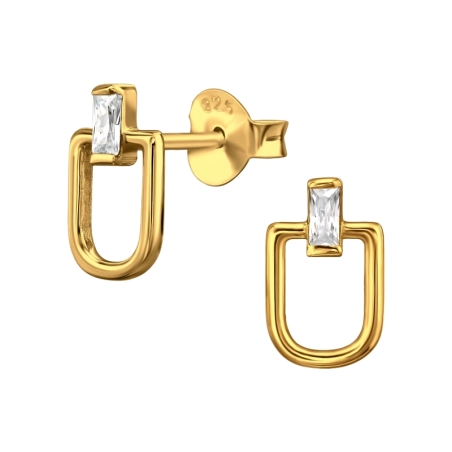 Golden U-Shaped with Zircon - 925 Sterling Silver Ear Studs With Zirconia Stones