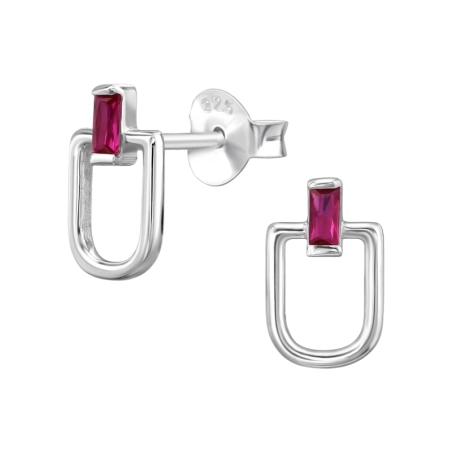 U-Shaped with Zircon - 925 Sterling Silver Ear Studs With Zirconia Stones