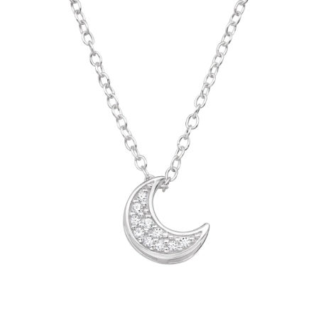 7 mm Moon with Zirconia - 925 Sterling Silver Necklace With Stones