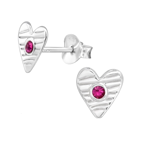  Heart with Crystal - 925 Sterling Silver Ear Studs With Crystal Stones