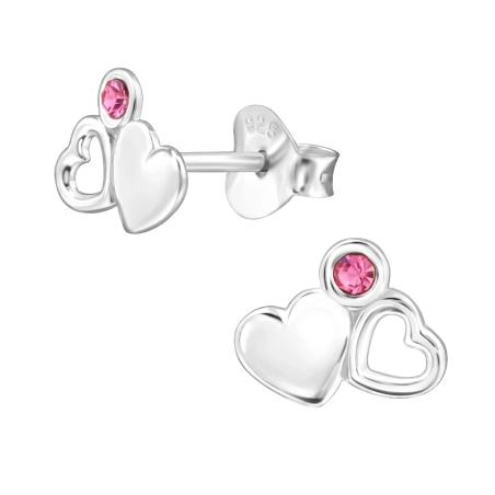 Hearts united with Crystal - 925 Sterling Silver Ear Studs With Crystal Stones