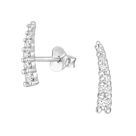 6 Zircons in a Row, - 925 Sterling Silver Ear Studs With Zirconia Stones