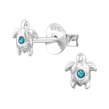 5 mm Turtle with Crystal - 925 Sterling Silver Ear Studs With Stones