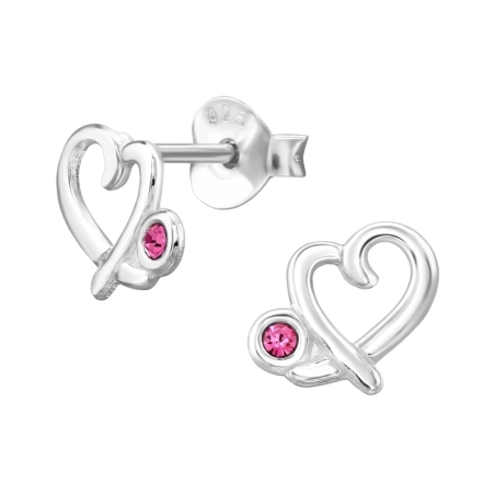 Open Asymmetrical Heart with Crystals - 925 Sterling Silver Ear Studs With Crystal Stones