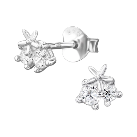 Flower with Zirconia - 925 Sterling Silver Ear Studs With Zirconia Stones