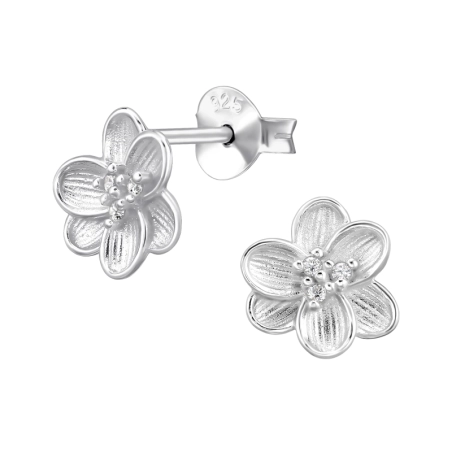 Frangipani, Plumeria - 925 Sterling Silver Ear Studs With Zirconia Stones