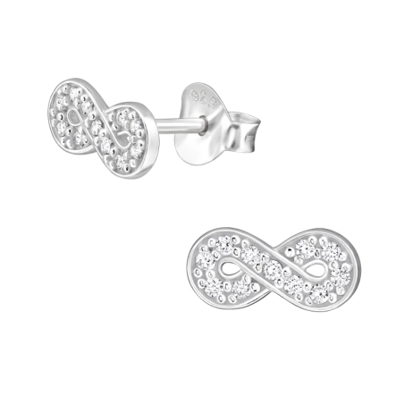 9 mm Eternity Symbol with Zirconia - 925 Sterling Silver Ear Studs With Zirconia Stones
