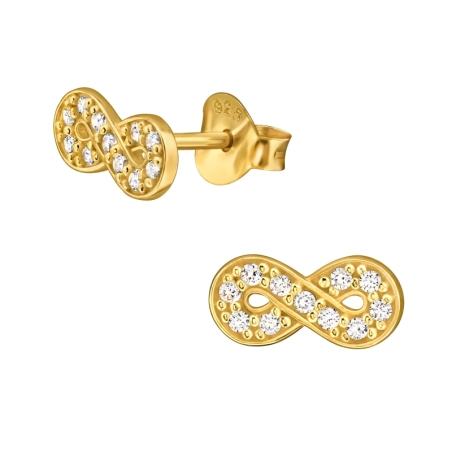 9 mm Golden Eternity Symbol with Zirconia - 925 Sterling Silver Ear Studs With Zirconia Stones