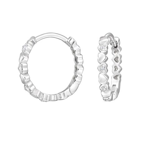 Heart with Zirconia - 925 Sterling Silver Huggies