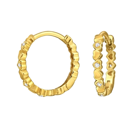 Golden Heart with Zirconia - 925 Sterling Silver Huggies
