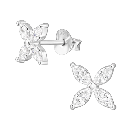 7mm Marquise Flower Ear Studs with Zirconia stones Jewellery | All4silver
