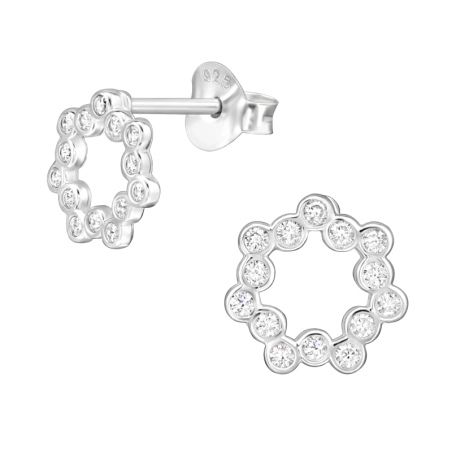 8 mm Wreath with Zirconia - 925 Sterling Silver Ear Studs With Zirconia Stones