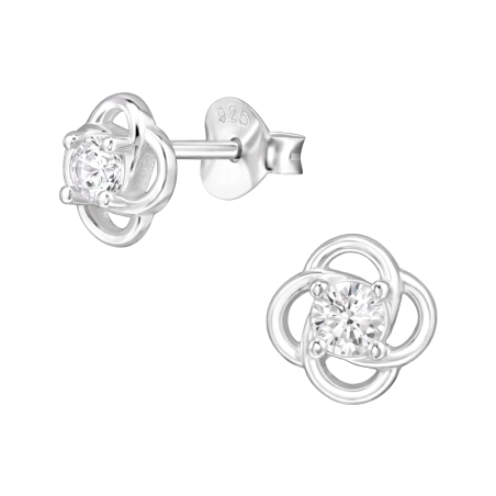 7 mm Floral Knot with Zirconia - 925 Sterling Silver Ear Studs With Zirconia Stones