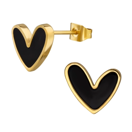 Black Colored Heart - 316L Surgical Grade Stainless Steel Steel Ear Studs
