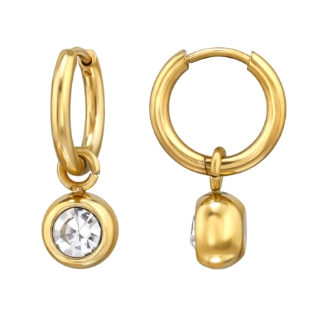 10mm Golden Hoop With Dangling 8mm Ball - 316L Surgical Grade Stainless Steel Steel Earrings