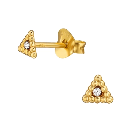 4 mm Golden Triangle with Crystal - 925 Sterling Silver Ear Studs With Crystal Stones