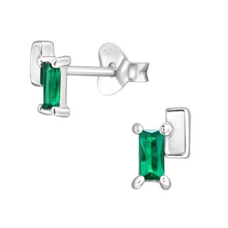 6 mm Rectangles with zirconia - 925 Sterling Silver Ear Studs With Zirconia Stones
