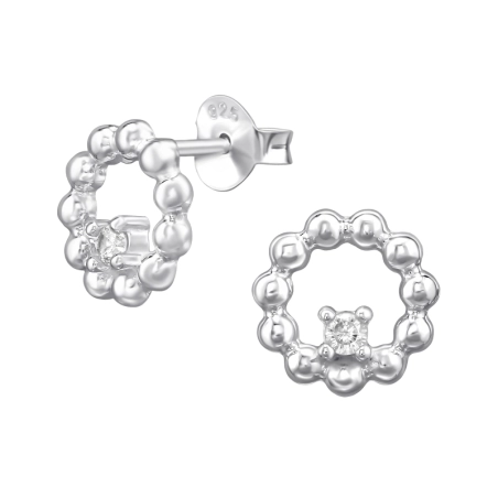 9 mm Dotted Circle with Zirconia - 925 Sterling Silver Ear Studs With Zirconia Stones