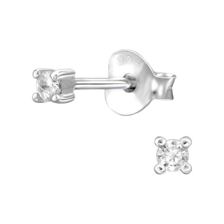 2 mm Round Zircon - 925 Sterling Silver Ear Studs With Zirconia Stones