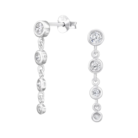 Four Dangling Circles with Zirconia - 925 Sterling Silver Ear Studs With Zirconia Stones