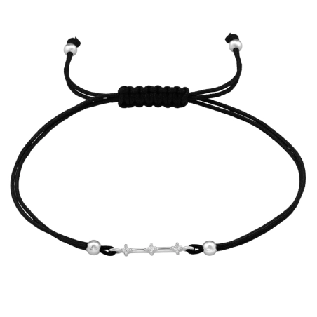 17 mm Bar with Zirconia - 925 Sterling Silver Bracelets With Cords