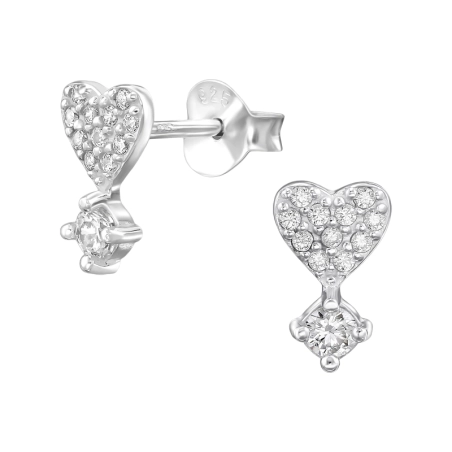 5 mm Heart with Zirconia - 925 Sterling Silver Ear Studs With Zirconia Stones