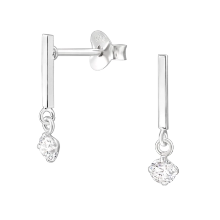 Dangling earrings with Zirconia - 925 Sterling Silver Ear Studs With Zirconia Stones