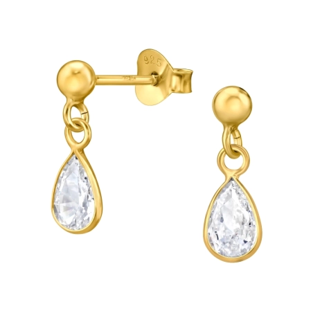 Golden Pear with Zirconia - 925 Sterling Silver Ear Studs With Zirconia Stones