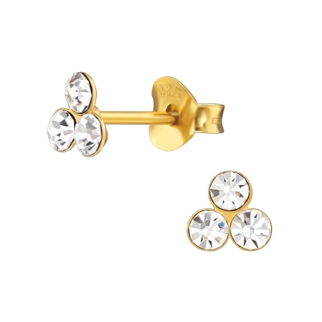 Golden Triangle with Crystals - 925 Sterling Silver Ear Studs With Crystal Stones