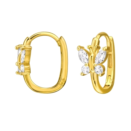 7mm Golden Butterfly with Zirconia - 925 Sterling Silver Huggies